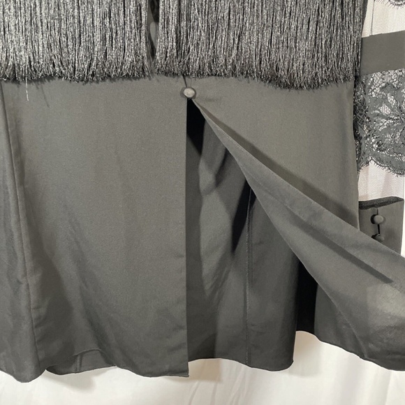 NEW Tadashi Shoji [ 14 ] Felicia Fringe & Lace Blouse Top in‎ Black - Picture 13 of 16